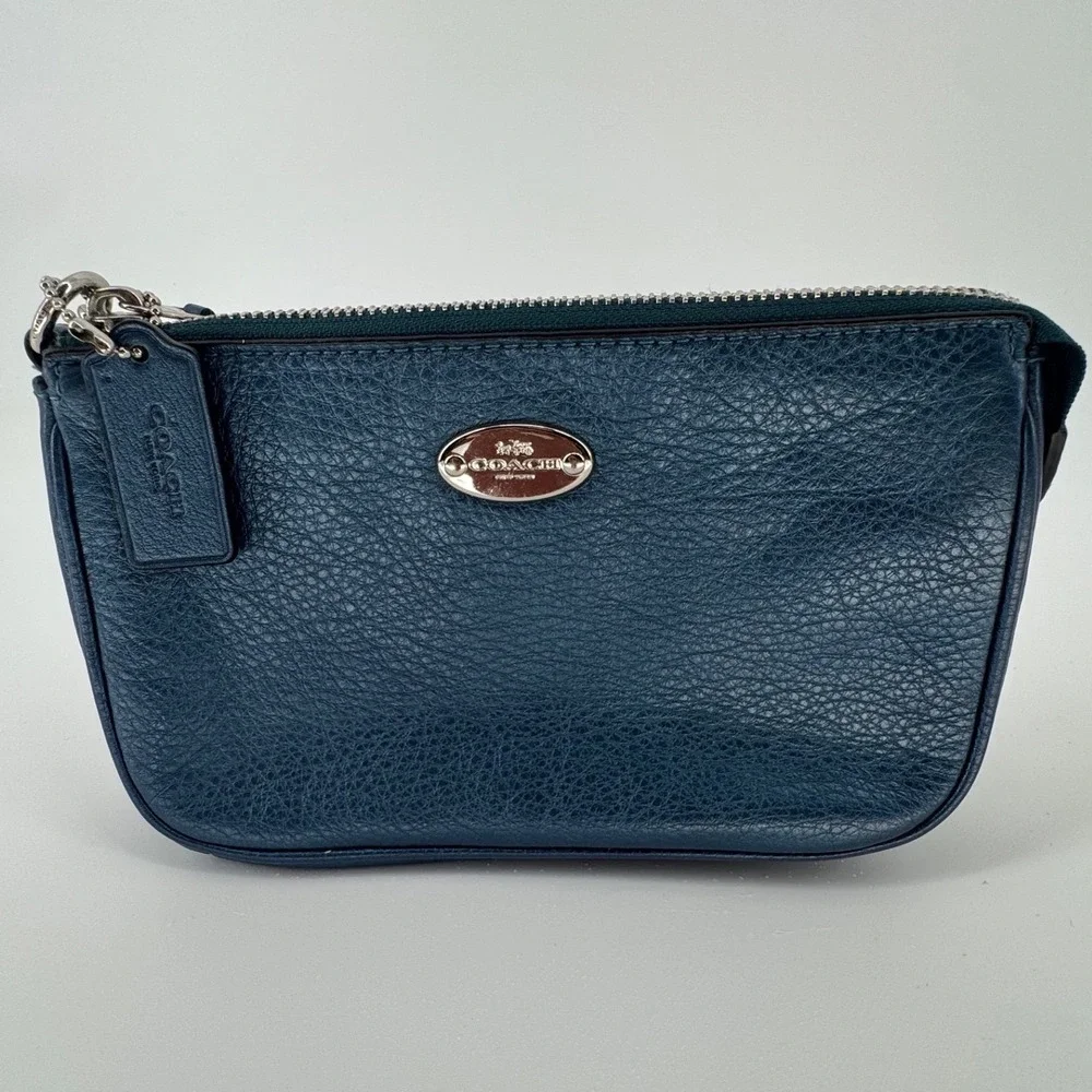 Coach Nolita 19 Women Wristlet Small Teal Blue Pebbled Leather Chain Strap